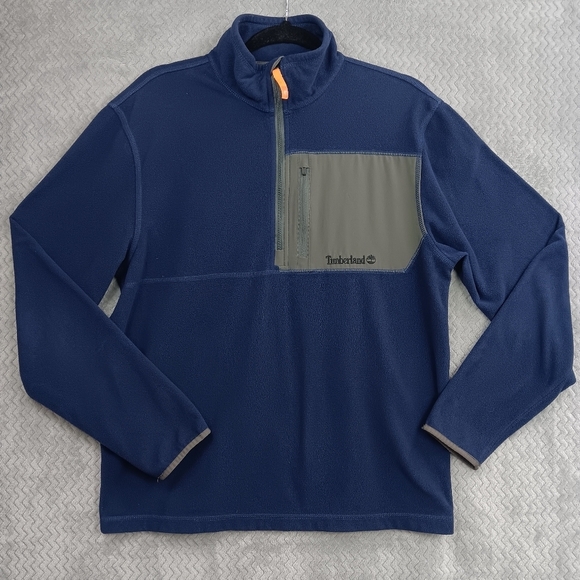 TIMBERLAND Men's Navy Blue Quarter zip Fleece Pullover Sweatshirt Jacket Size M - Picture 1 of 5